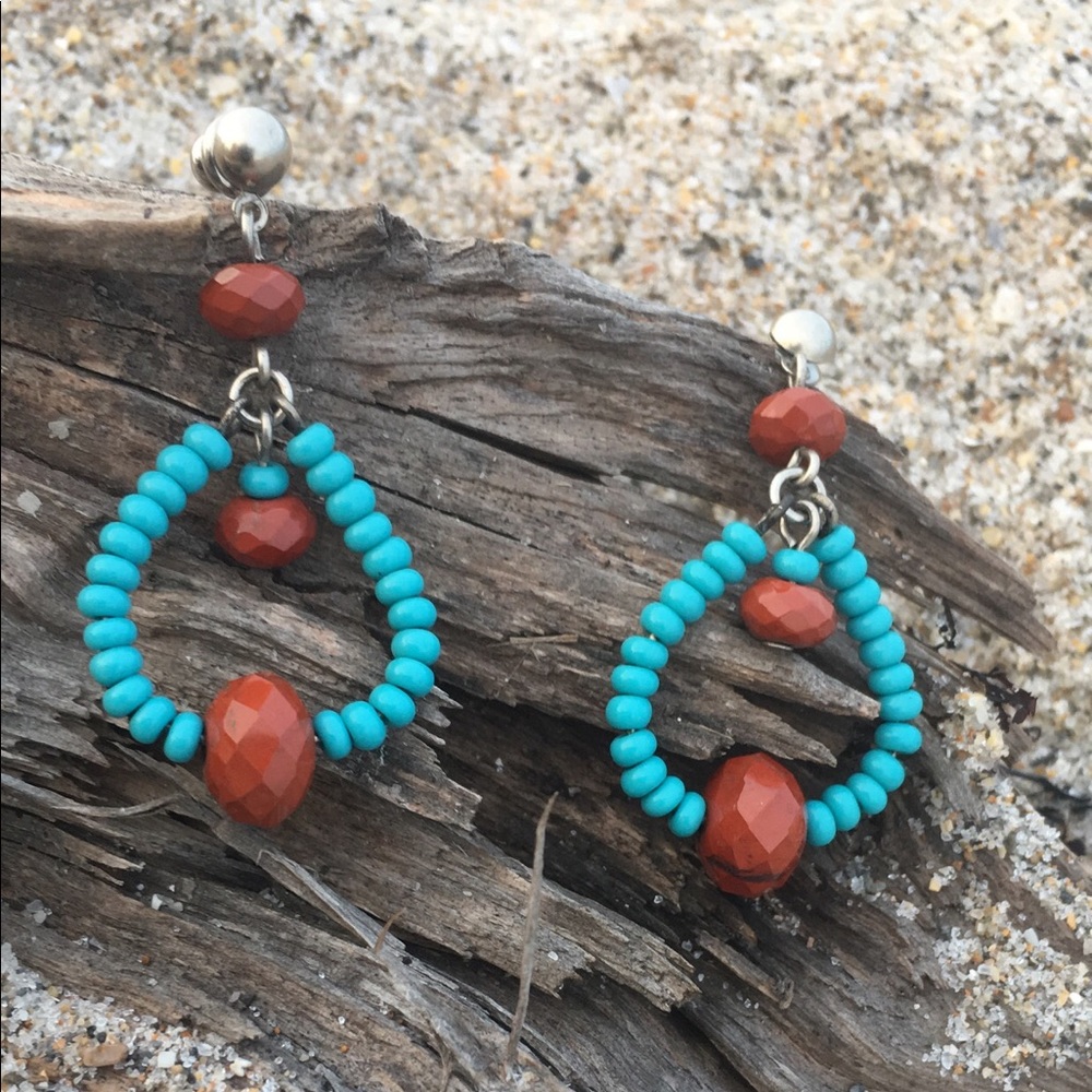 Turquoise and red jasper earrings with post